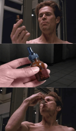 Duende verde bebiendo líquido de botella antes de su experimento Meme Generator