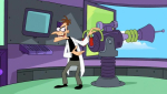 Heinz Doofenshmirtz presentando su nuevo invento Meme Generator