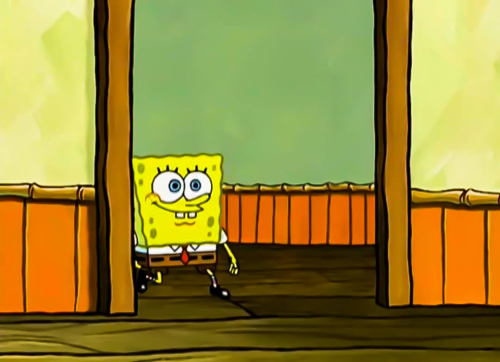 Bob Esponja entrando al salón Bob Esponja entrando al salón