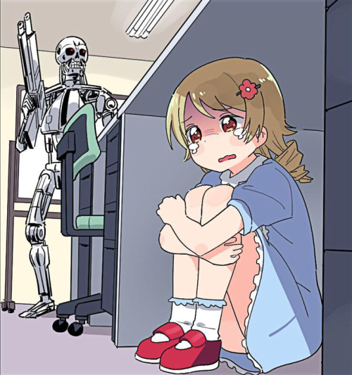 Chica anime escondida de un Terminator