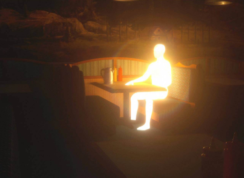 Hombre sentado brillando