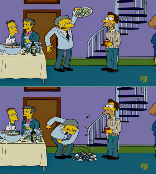 Moe tirando un plato al piso Moe tirando un plato al piso