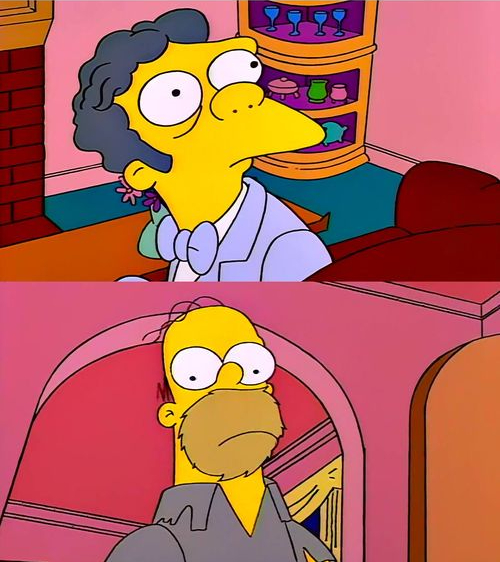 Moe y Homer mirándose Moe y Homer mirándose
