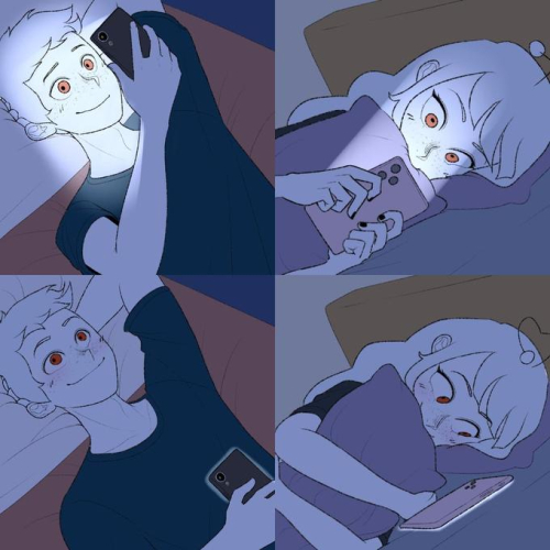 Pareja enviándose mensajes de texto en la cama