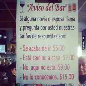 Aviso del bar