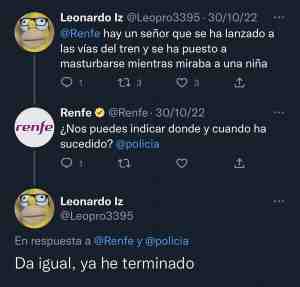 Hay un señor que se ha lanzado a las vías del tren y se ha puesto a masturbarse mientras miraba una niña