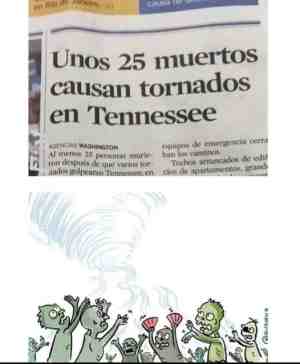 Unos 25 muertos causan tornados en Tennessee