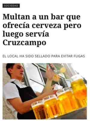 Multan a un bar que ofrecía cerveza pero luego servía Cruzcampo