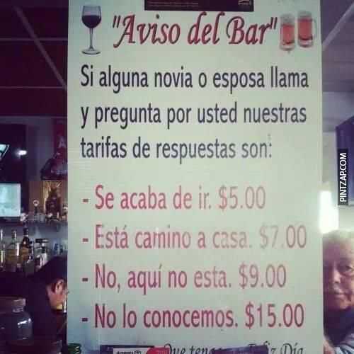 Aviso del bar