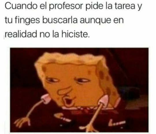 Cuando el profesor pide la tarea y tu finges buscarla