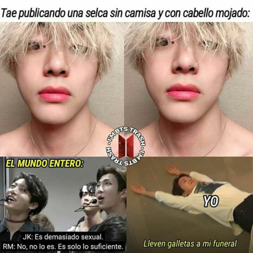 Tae publicando una selca sin camisa y con cabello mojado