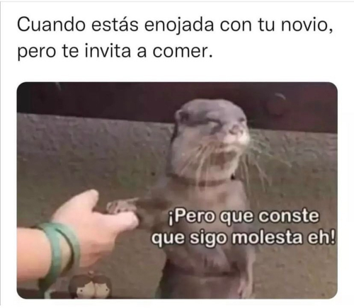 Cuando estás enojada con tu novio pero te invita a comer